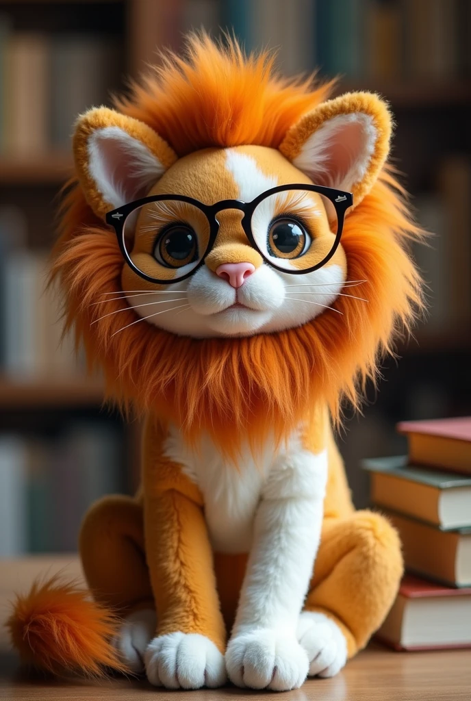 Calico cat stuffed toy with lion&#39;s mane and glasses