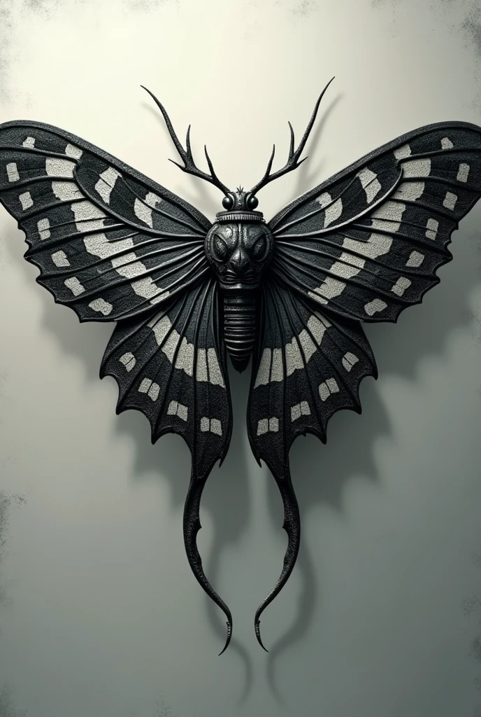 scared night butterfly with black and white color, tattoo, gothic, sacred geometry moth, square format, no background, png, simple graphic, toxic style, art style, logo, used for studio