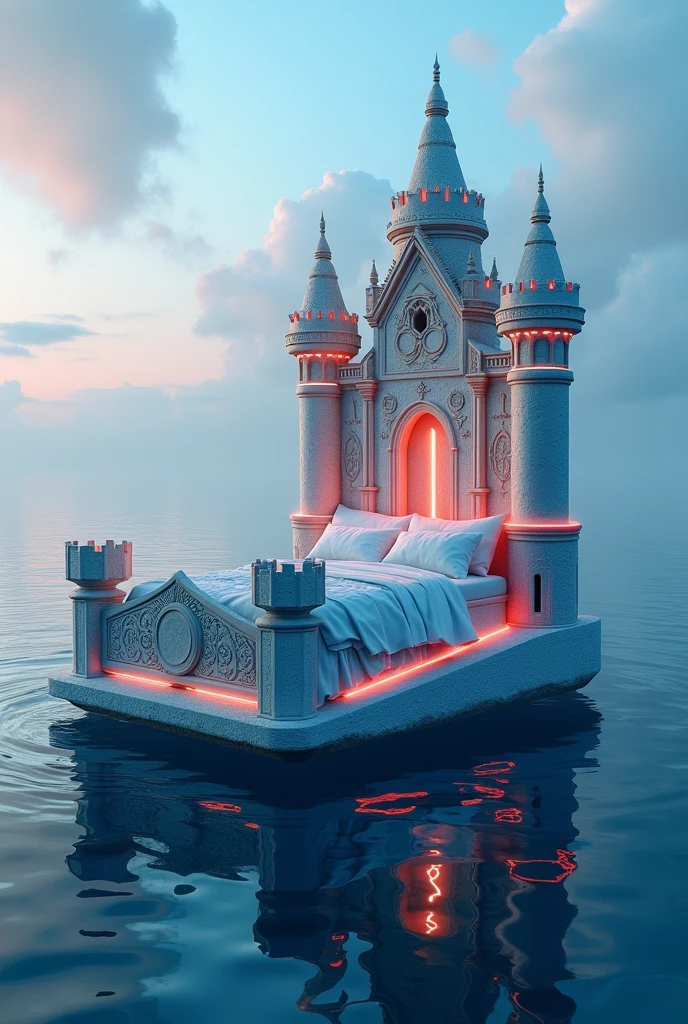 In the sea。Castle-like bed, neon, comfortable