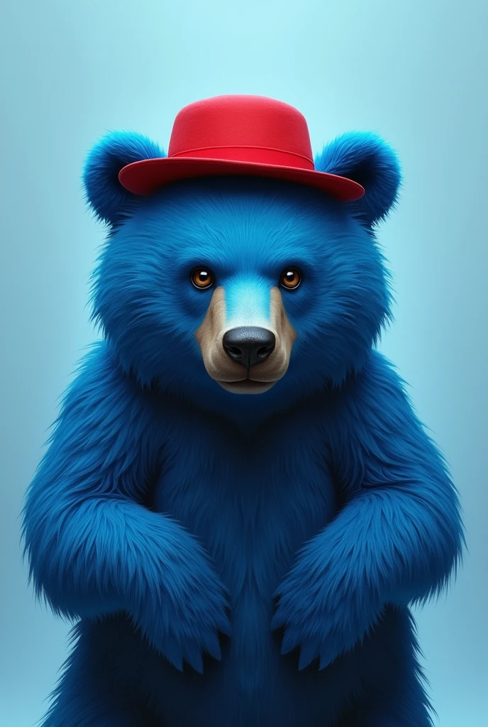 blue bear , light blue background , edgy , portrait , noble , red hat broski summer ,