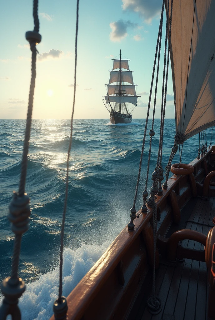 From the angle of the ship's rudder, seeing another ship