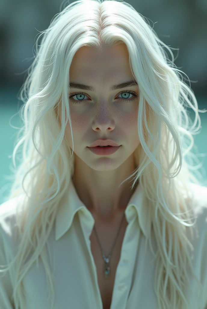 A long white hair man that look a little feminine, have a bold face