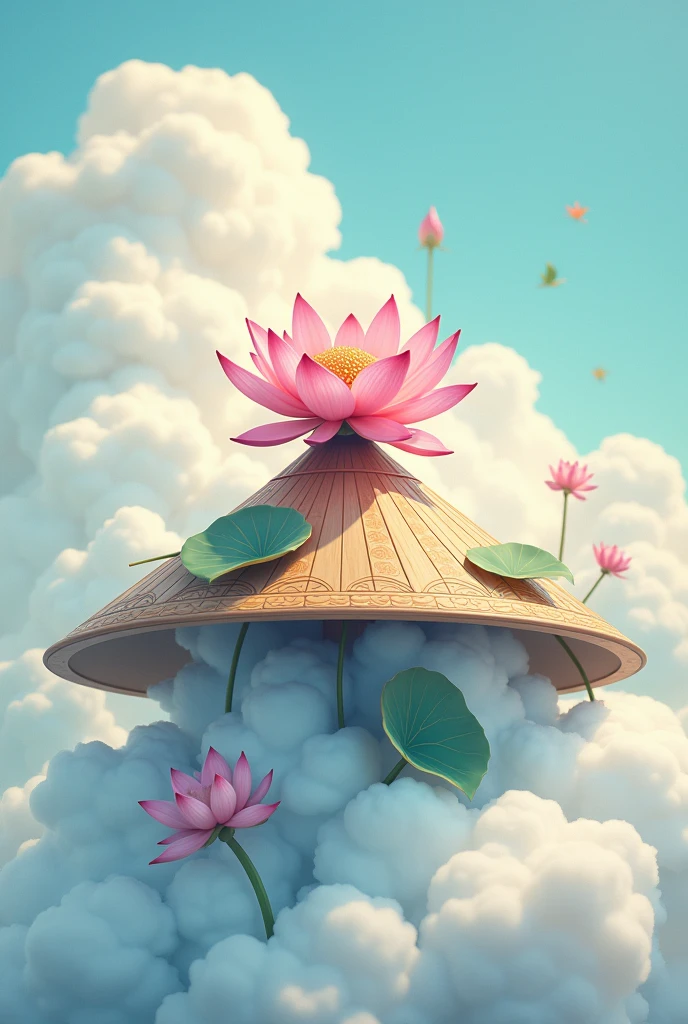cloud decor drawing + lotus on conical hat
