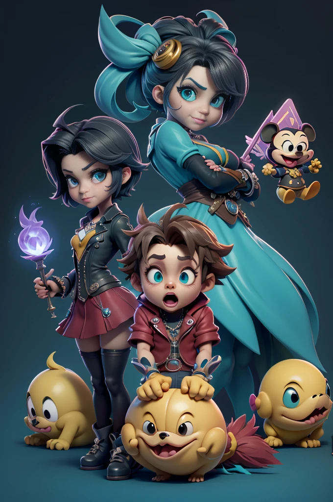 monstros estilos kingdom hearts, baseados em animais,3d style, shadown monster, demons, darkness monster, rayman legends, mickey mouse character style, girl, kingdom hearts, malhas leves e quentinhas, cores frias e alegres, portando espada magica, dark mouse in around, (raytrace),(witchblade),((capa vermelha e cyan sobre os ombros)),((sakura card captors)),((girl))