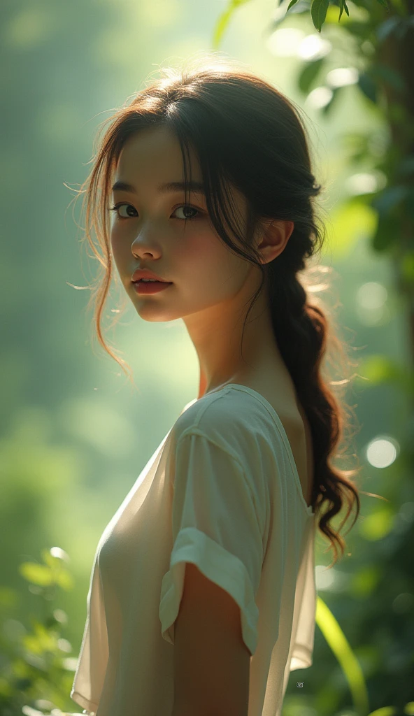 Background blur tree 18 years cute girl