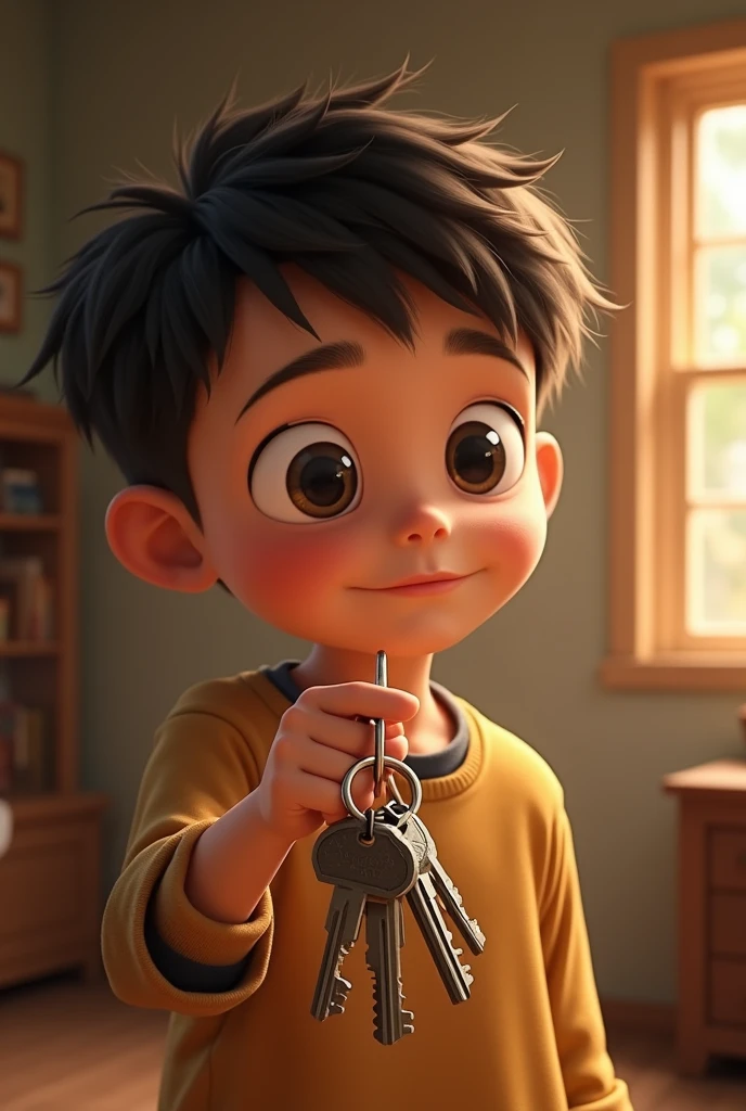 One adorable  joyfully sings along with his favorite song, holding a vibrant mouthpiece in his hand. The 3D cartoon rendering of the scene brings the character to life with stunning detail and realism. The image is presented in breathtaking resolutions, including 8K, 4K, and full HD, ensuring every intricate feature is captured with hyper-realistic precision. The full realistic depiction of the boy's expression and movements adds an extra layer of authenticity to the scene, immersing the viewer in the magical world of the animation.