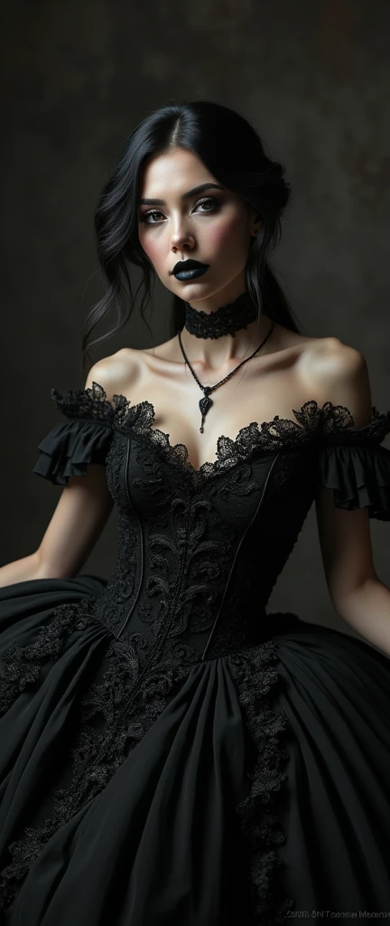 a chic ensemble stylish gotrhic woman in a dark black gothic baroque mess dress recline walking eleganty quaint inblack sludge (best quality,4k,8k,highres,masterpiece:1.2),ultra-detailed,(realistic,photorealistic,photo-realistic:1.37),HDR,UHD,studio lighting,ultra-fine painting,sharp focus,physically-based rendering,extreme detail description,professional,vivid colors,bokeh,portrait,high fashion,elegant,glamorous,cinematic,dramatic lighting,moody,mysterious,sensual,sophisticated