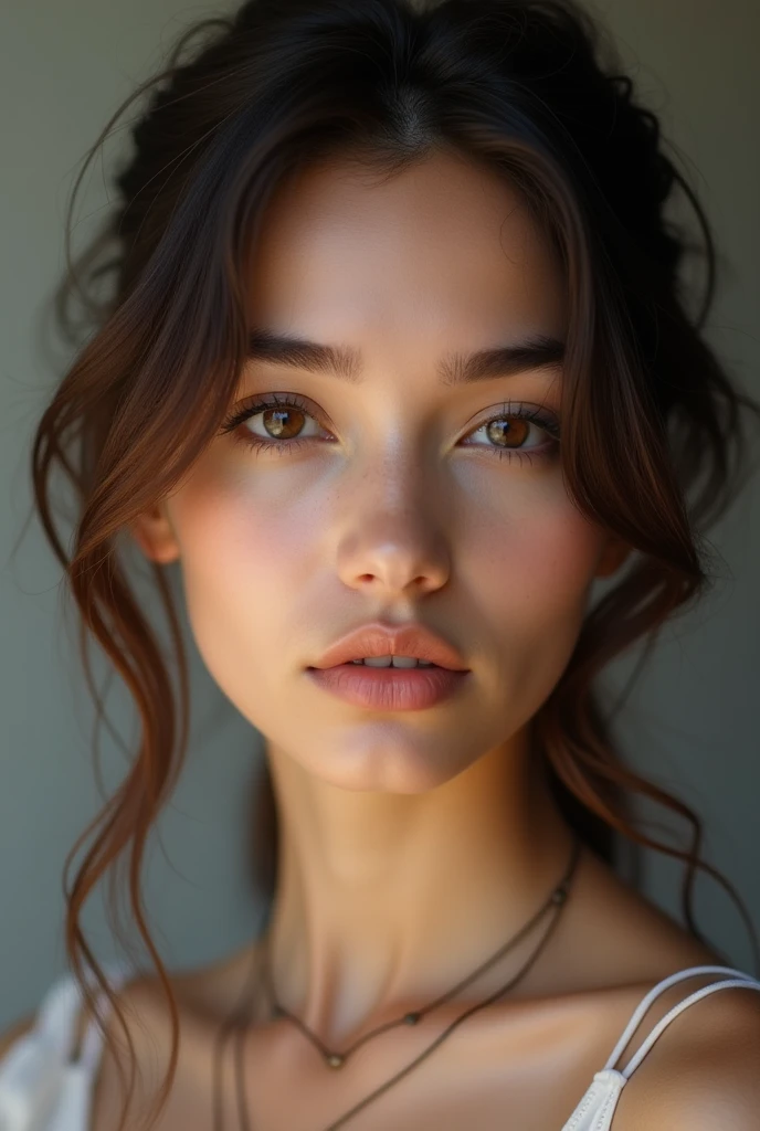 portrait 4k ultra detailed of a beautiful 20yo brunette without makeup and very detailed face