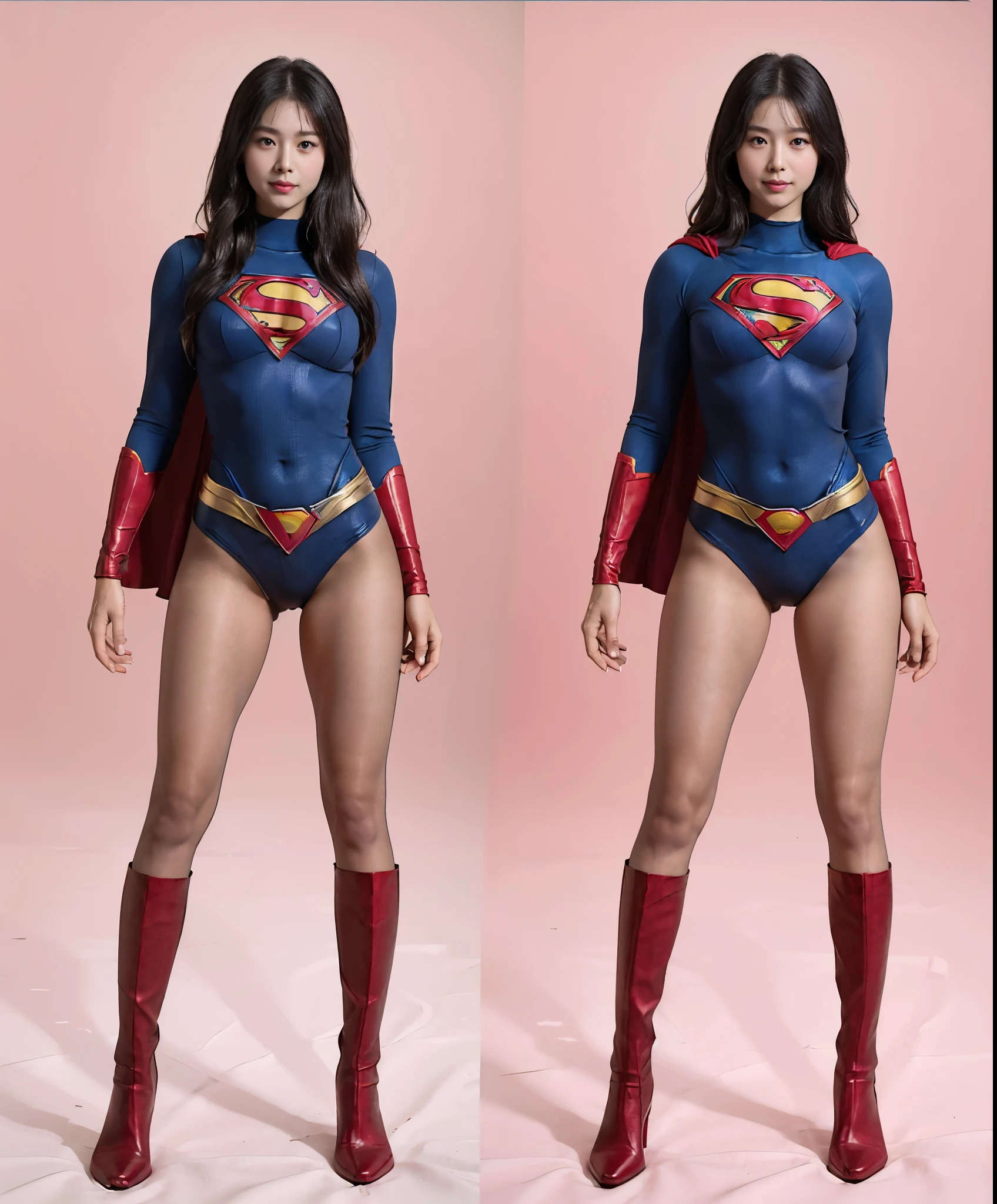 No background、(((Beautiful legs in black tights.)))、(((Legally express the beauty of your smile)))、((((Make the most of your original images)))、(((Supergirl Costume)))、(((Beautiful Hair)))、(((suffering)))、(((Please wear black tights....、Wear red boots)))、((Best image quality、8k))、((Highest quality、8k、masterpiece:1.3))、(((Preserve background )))、Sharp focus:1.2、Beautiful woman with perfect figure:1.4、Slim Abs:1.2、Wet body:1.5、Highly detailed face and skin texture、8k
