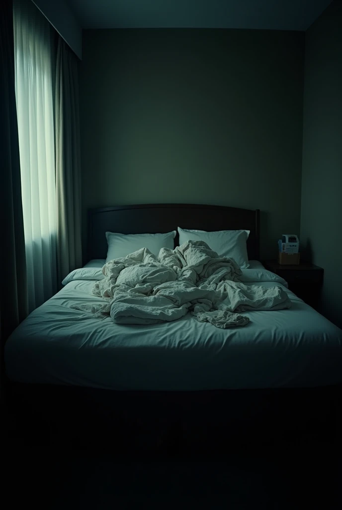 Hotel high quality messy bed images dimly lit room images