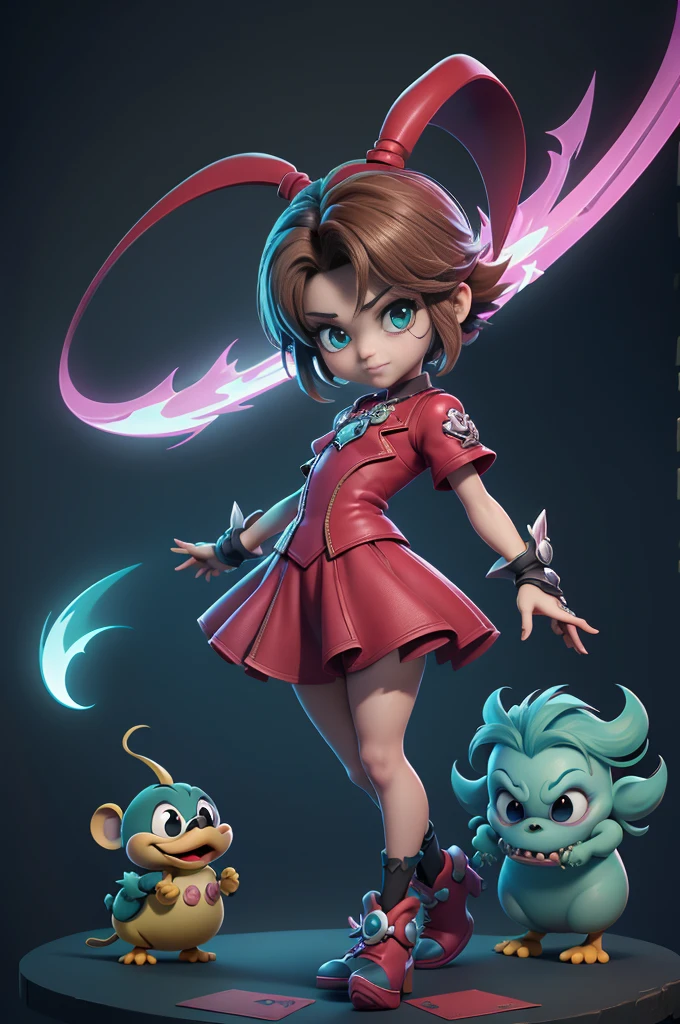 monstros estilos kingdom hearts, baseados em animais,3d style, shadown monster, demons, darkness monster, rayman legends, mickey mouse character style, girl, kingdom hearts, malhas leves e quentinhas, cores frias e alegres, portando espada magica, dark mouse in around, (raytrace),((capa vermelha e cyan sobre os ombros)),((sakura card captors)),((girl))