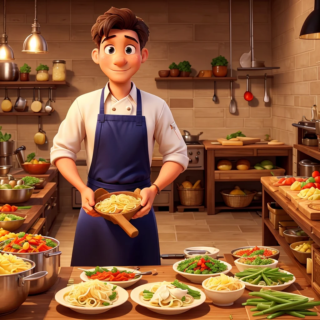 Here’s a description of a chef’s activities in English:
**The chef in the PORTPT kitchen expertly prepares various dishes.** He carefully **selects and prepares fresh ingredients** like vegetables, pasta, and spices. **Chopping vegetables** with precision, he ensures that each dish is cooked to perfection. **The chef seasons the dishes with a blend of spices** to enhance their flavors, and he skillfully **cooks a variety of meals**, ranging from simple pasta dishes to more complex creations. **Every detail is meticulously attended to** as the chef brings out the best in each ingredient.