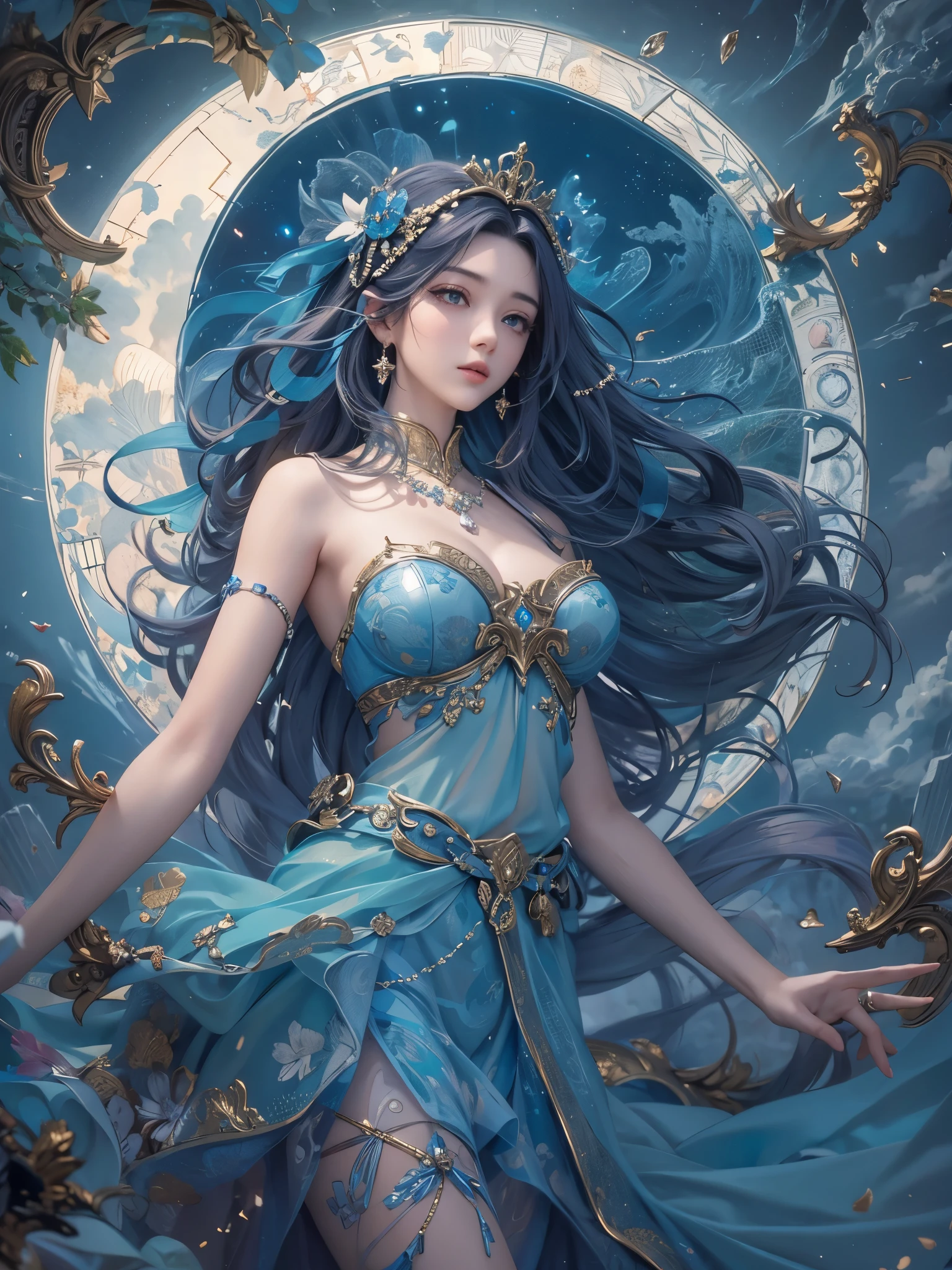 ((Highest quality)),(Ultra-high resolution),(Super detailed),(Detailed Description),((The best CG)),(masterpiece),Highly detailed art,(Art with precise detail:1.5), Blue Moon, Fairy Dance, A legend from long ago, 