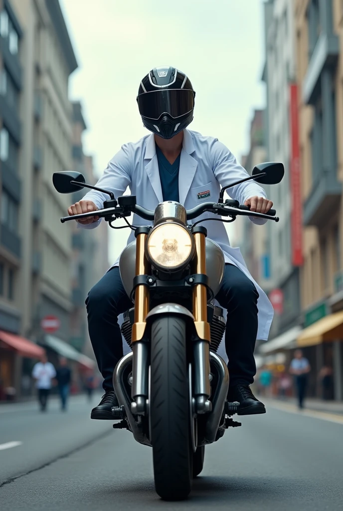 Jeune Médecin europeen sur grosse moto