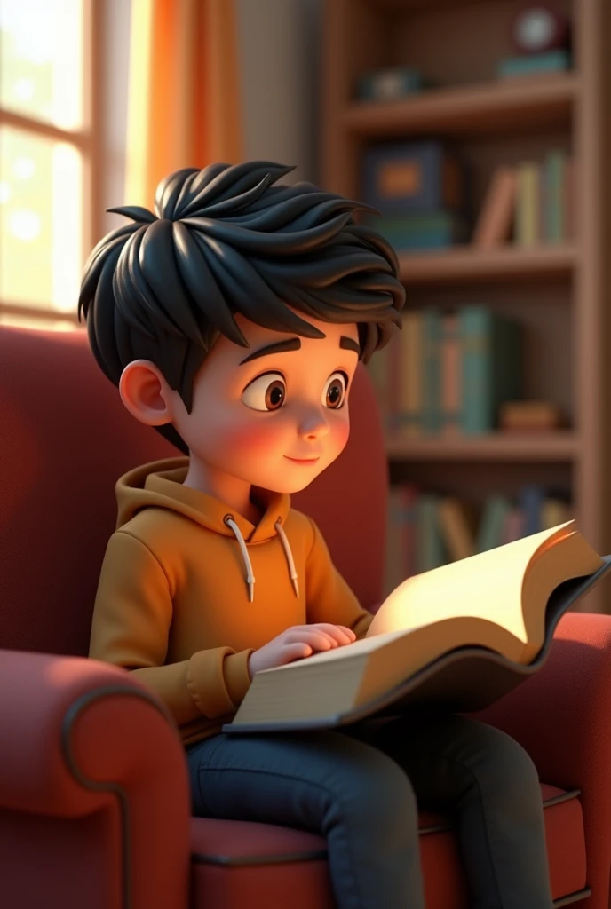 4k view animation 3d photo a boy is reading