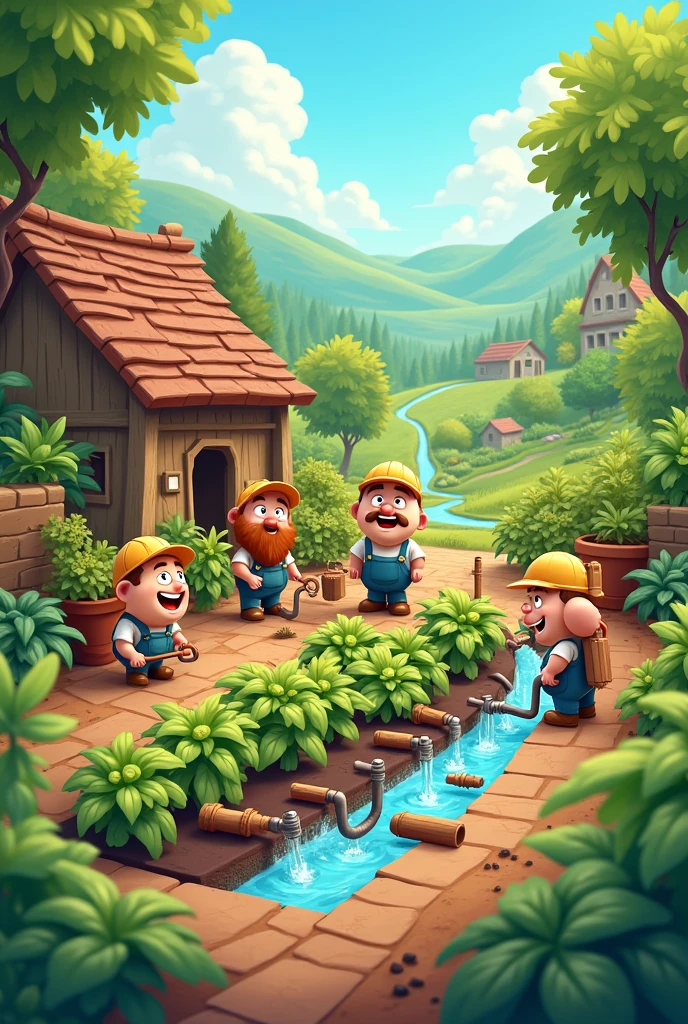 Cartoon making small irrigation system