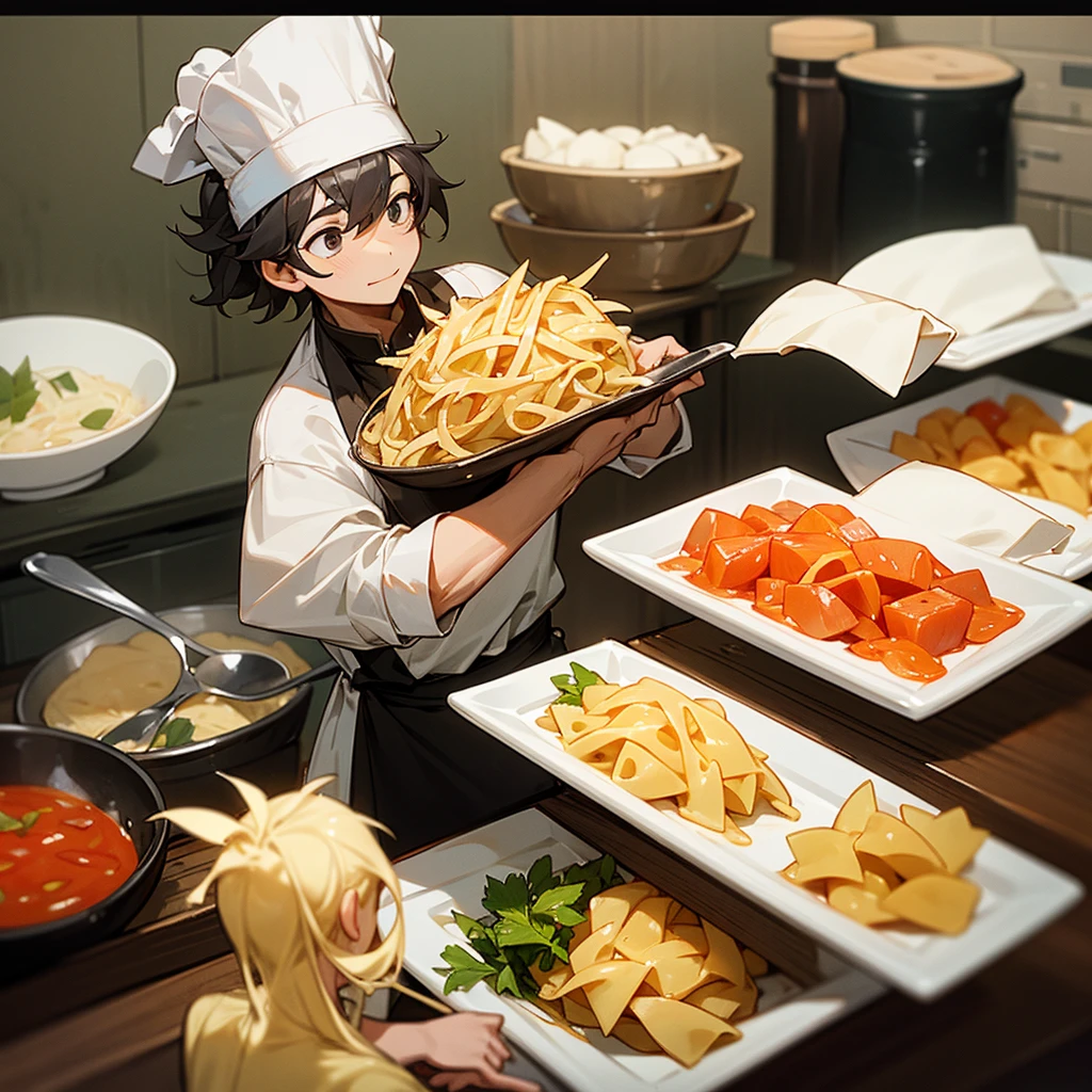 Here’s a description of a chef’s activities in English:

**The chef in the PORTPT kitchen expertly prepares various dishes.** He carefully **selects and prepares fresh ingredients** like vegetables, pasta, and spices. **Chopping vegetables** with precision, he ensures that each dish is cooked to perfection. **The chef seasons the dishes with a blend of spices** to enhance their flavors, and he skillfully **cooks a variety of meals**, ranging from simple pasta dishes to more complex creations. **Every detail is meticulously attended to** as the chef brings out the best in each ingredient.