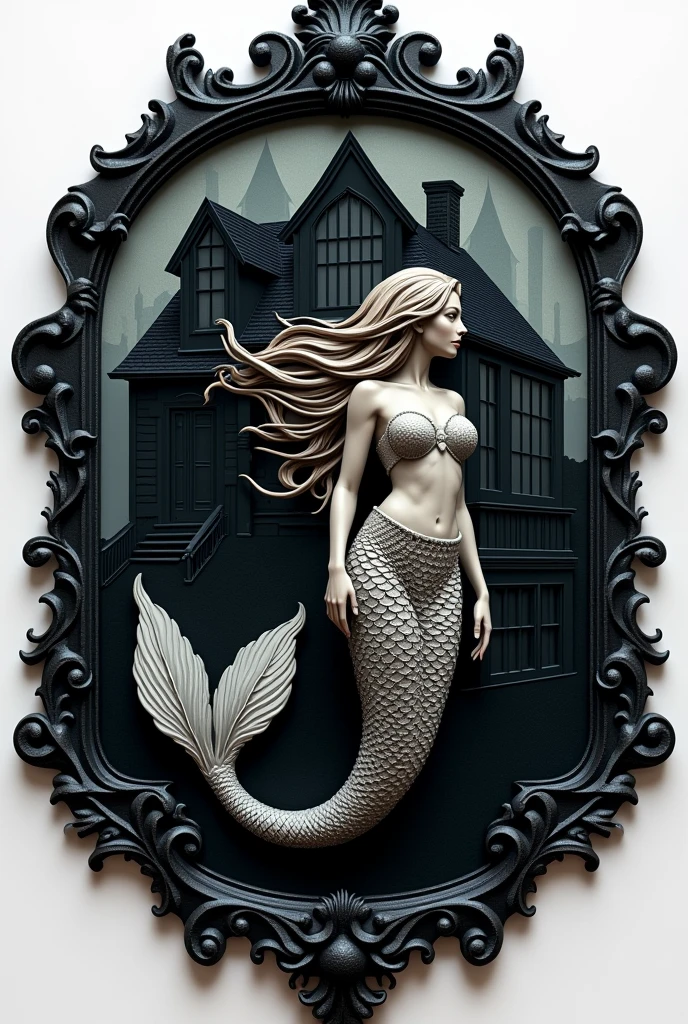 Black house emblem with a mermaid design