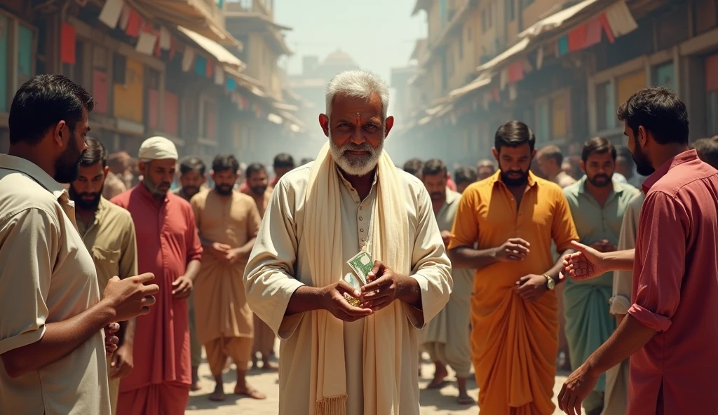 A kind hearted comon man helping the people. Giving money to the poor. Indian