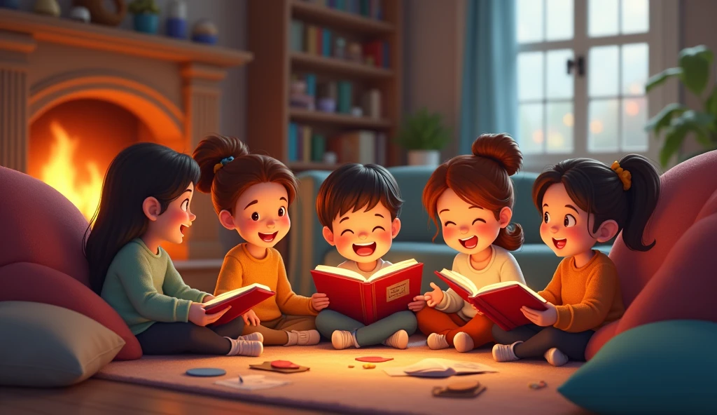 We read aloud, a favorite tale,
And laugh and play, without a fail : animated