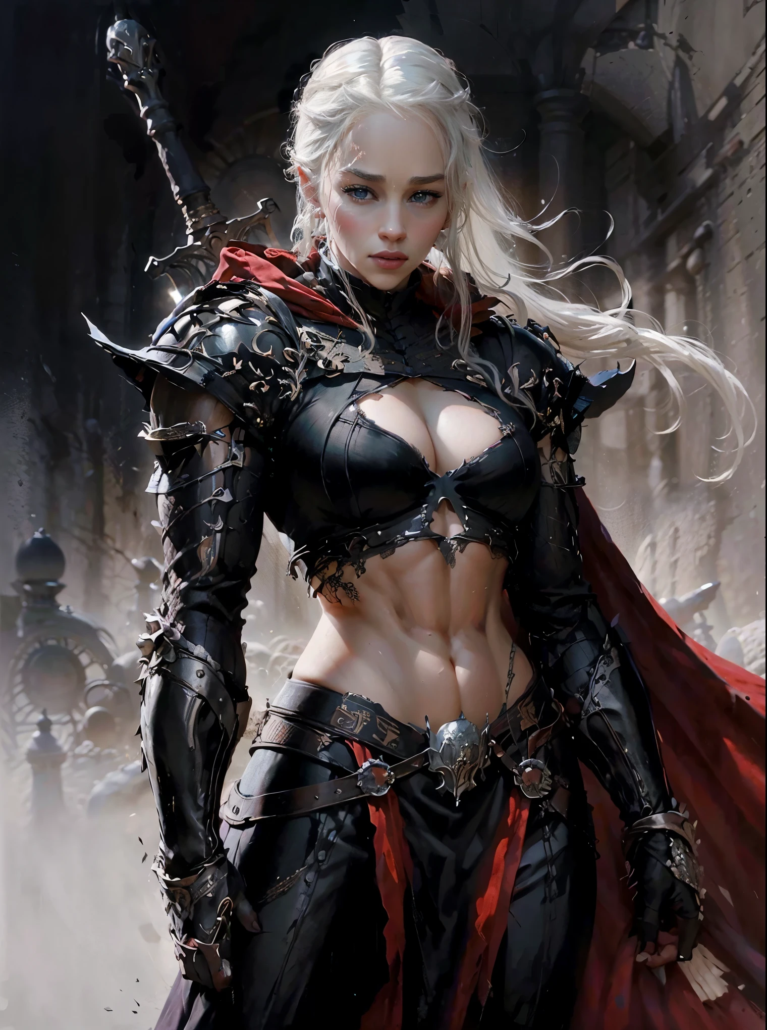 Deanerys Targaryen,silver hair muscular woman, Lady Knight,anatomical correct,epic fantasy digital art,Masterpiece artwork,8K,high definition resolution,detailed drawing,Quality Superior,, Epic composition, muscular body