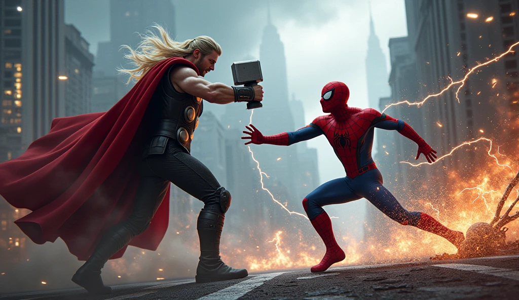 Thor and spider man fight 
