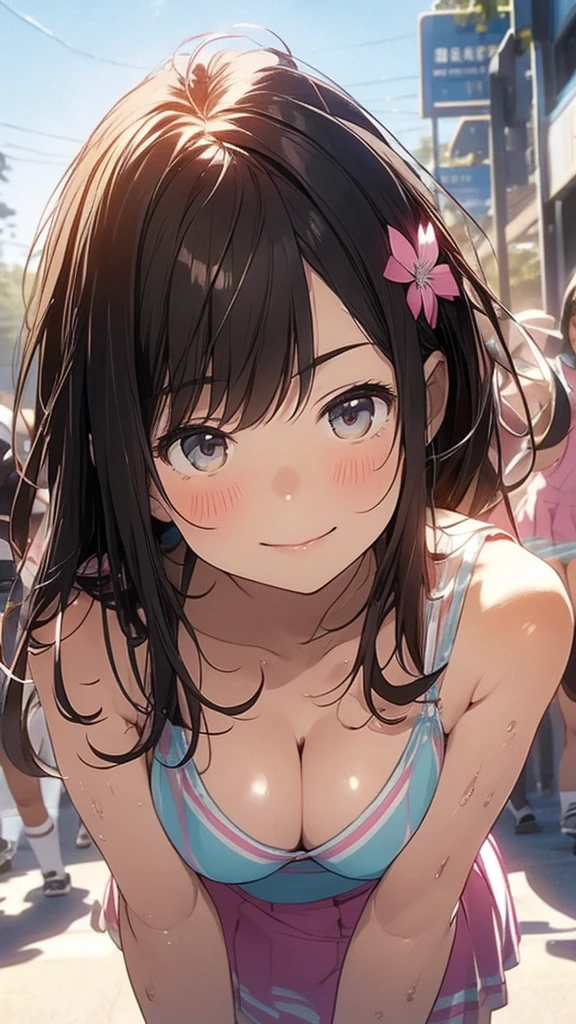 {{{breast enhancement}}},Schoolyard,Energetic,smile,Please close your eyes.,{{High quality spring scenery, Cheerleader:1.2}},~ side,Brown medium long hair,{{Looking into the distance}},{masterpiece,Highest quality,figure},,Beautiful large and medium sized breasts 1:4,,{{Beautiful Eyes 1:4}},high school girl