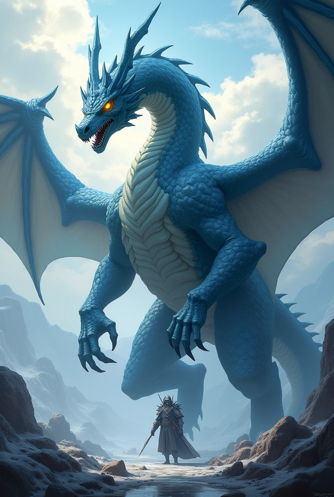 A cold dragon with affinity for fire, 2 meters tall, with yellow eyes, but its nature is cold, all for a slightly smaller rpg