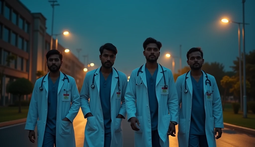 Imagine indian 4 doctors leaving from hospital in night