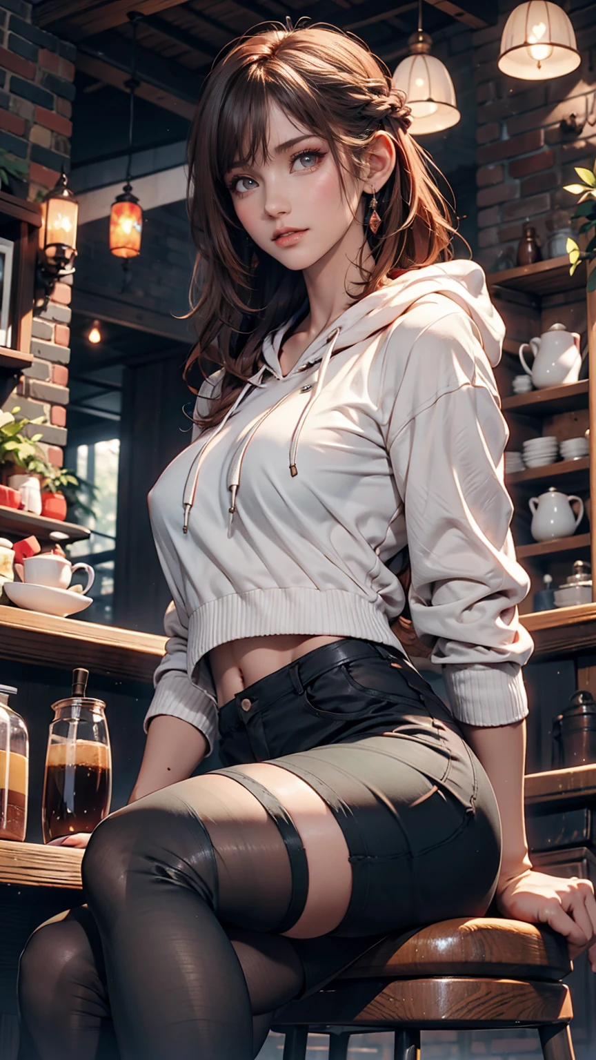 Absurdity, High Resolution, Ultra Detail, (1 Girl: 1.2), Huge, (Dark Tan Skin: 1.4), Abs: 1.25, Unity 8k Wallpaper, Women, Braless, Fishnet Stockings, Dynamism, Cinematic Shots, Intricate Details, (Lift G Jacket: 1.3), (Visible Skin: 1.3), Casual Clothes, Indoors, Bullying, Playful, Sheer Nipples, Seductive poses