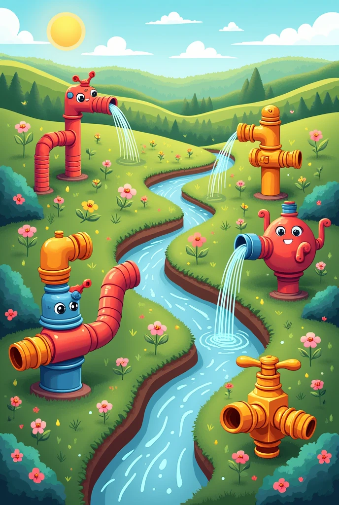 Cartoon images of materials needed to irrigation system