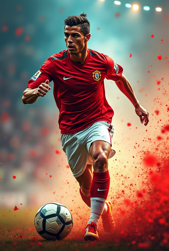 Design a vibrant YouTube thumbnail with Cristiano Ronaldo in action, bold text saying and a dynamic background.
And image  size is 1280 x 720 pixels.