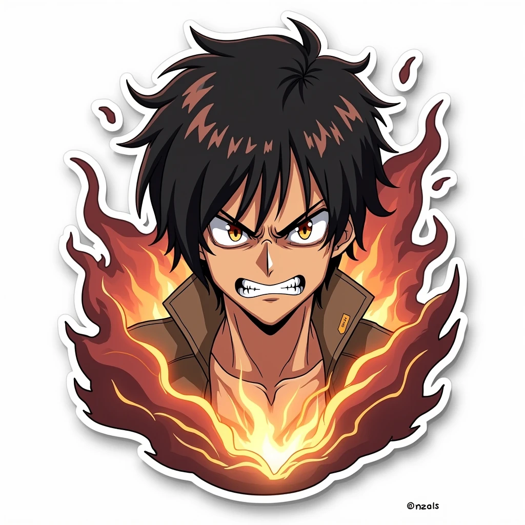Sticker, "I will destroy them all!" - Eren Yeager transforming into his Titan form, his eyes filled with determined fury, on a white background