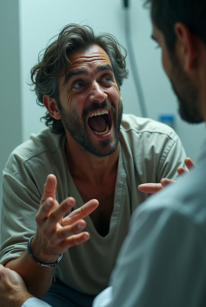 Homme drogué suppliant un médecin pour le traiter