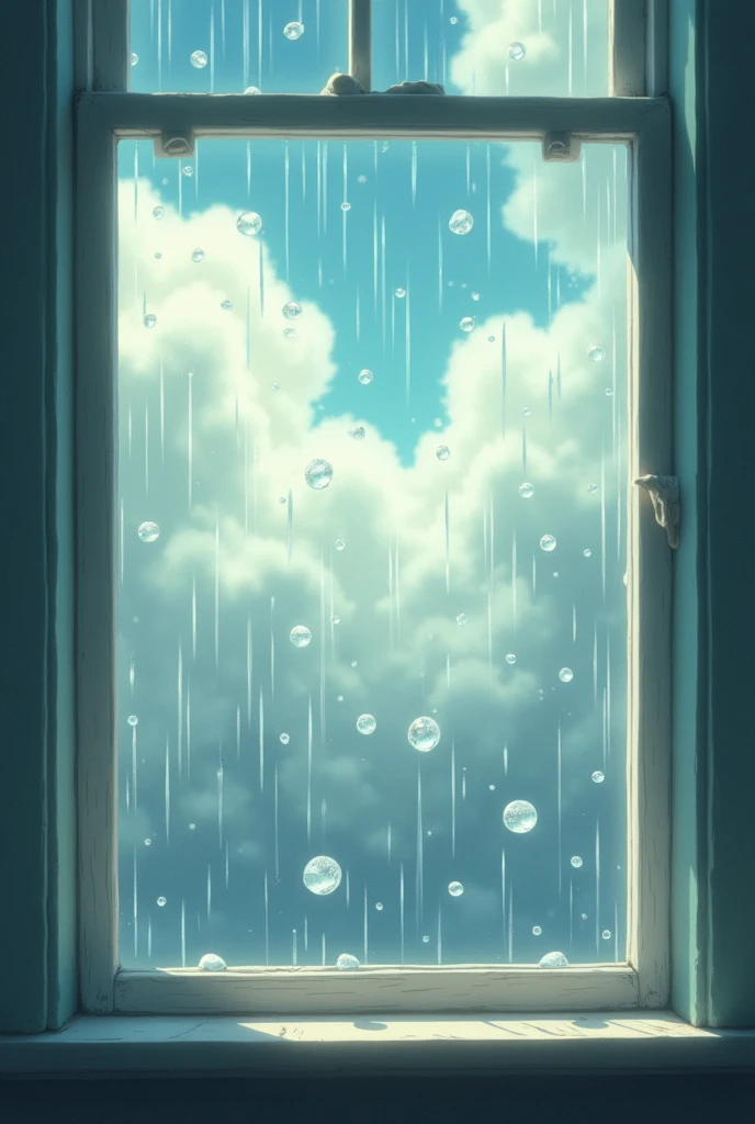 Raindrops dance upon the pane,
A pitter-patter, soft refrain.
Clouds above, a fluffy gray,
A perfect day to stay and play. : animated