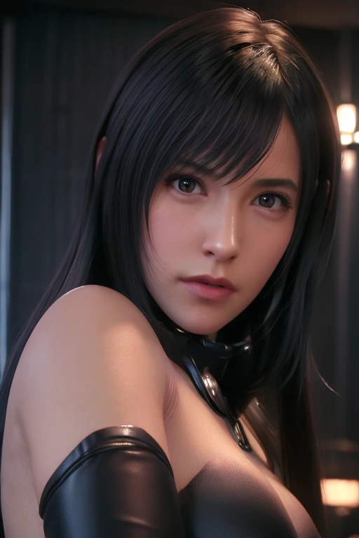 put hands cheek,(embarrassed face:1.4),(blush:1.4),reika\(gantz black suit\), (8k, best quality, masterpiece:1.2), (realistic, photo-realistic:1.37), large breasts,ultra-detailed, 1 girl,cute, solo, sad, beautiful face, black eyes,in room,looking at viewer