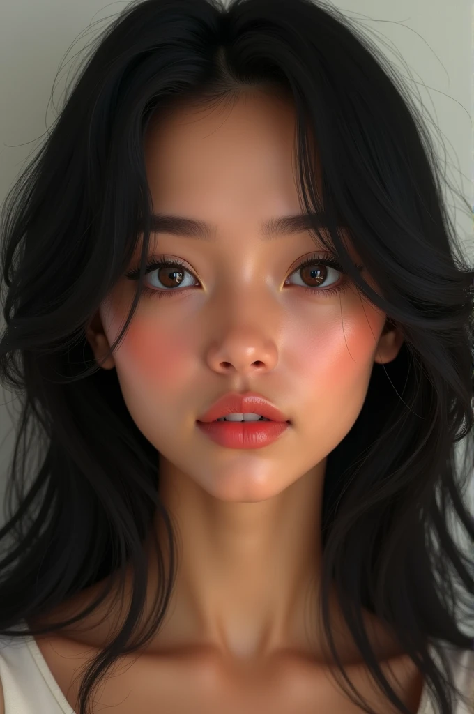 A (Filipino) black hair and light brown skin