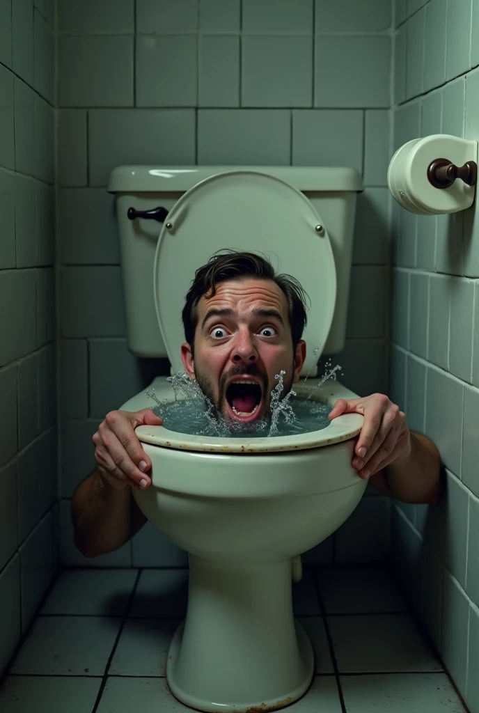 a guy head stuck in a toilet