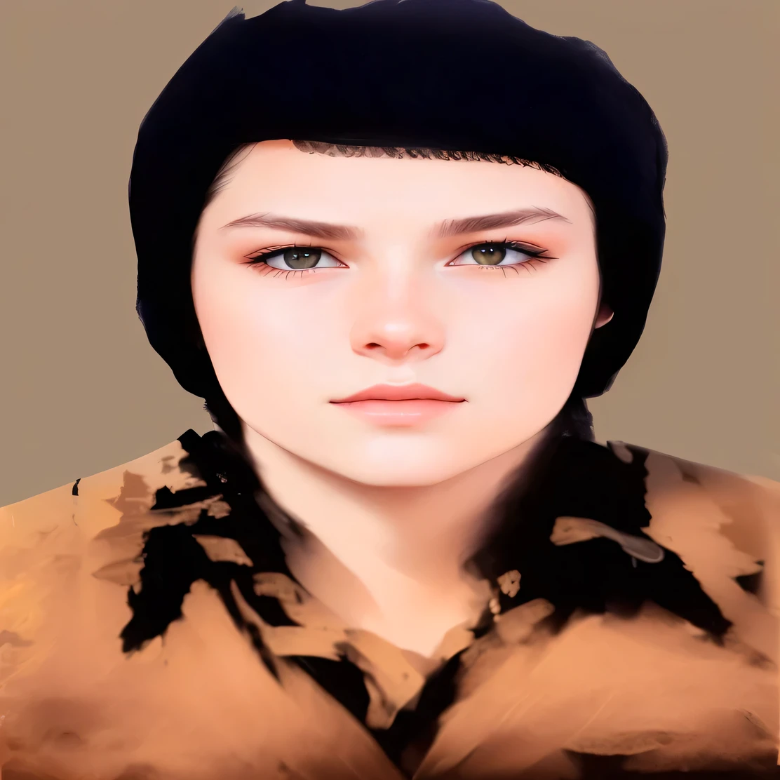 There is a young girl with a black hat and a brown shirt., color portrait, Digital art but photo, portrait digital art, digital oil on canvas, digital art portrait, drawn with photoshop, Colored photography, alexandra fomina, Ultra realistic portrait, Anton, painted portrait centered on the side, fotografía de color portrait, inspired by Kristian Kreković, A colored photo