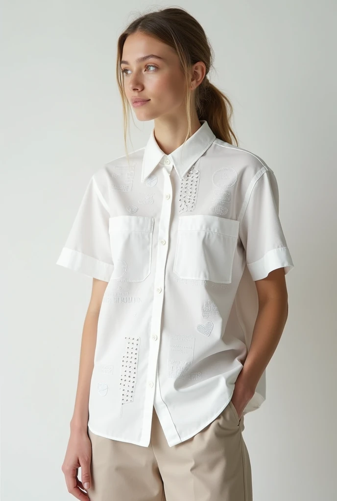 White short sleeve shirt with selective collection details, our daily trash.