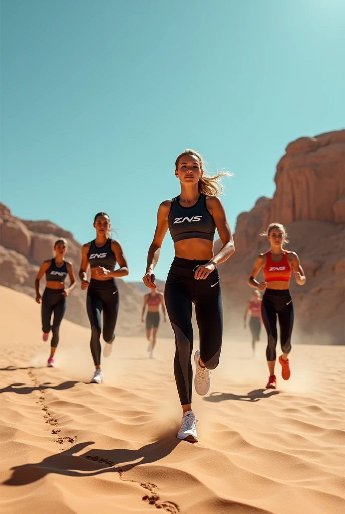 Advertisement for ZNS sportswear company in the desert