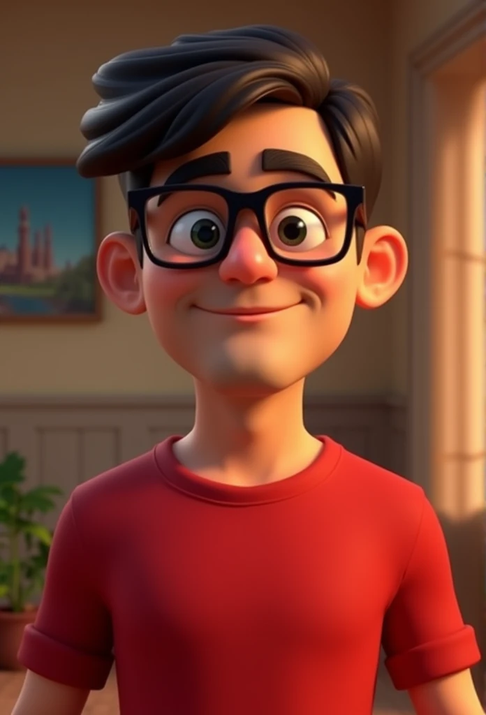 Cartoon character of a man with black glasses and a completely red shirt, animation character, stylized character, animation style rendering, 3d stylized, Arnold Maya rendering, Stylized 3D rendering, toon render screenshot, 3d character, 3d character, Stylized 3D rendering, 3D character rendering, cartoon character, Personagem de close up, character posing, (Pixar-style) (master part:1.2) (bokeh) (best qualityer) (skin detailed) (detailed texture) (8k) (Argilla) (cinematic lighting) (sharp focus