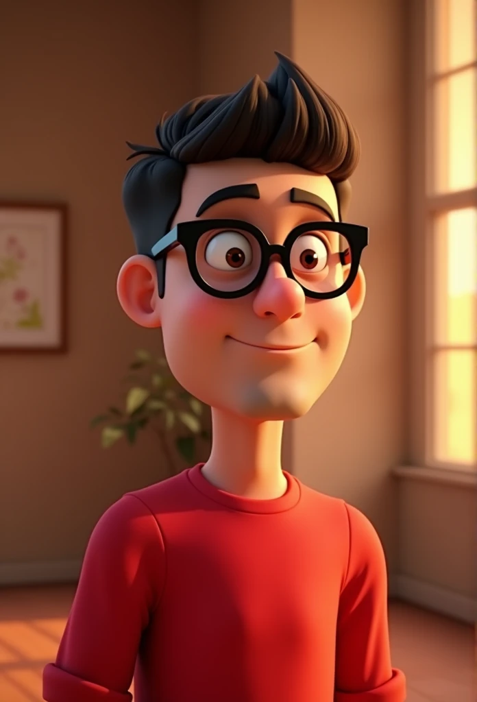 Cartoon character of a man with black glasses and a completely red shirt, animation character, stylized character, animation style rendering, 3d stylized, Arnold Maya rendering, Stylized 3D rendering, toon render screenshot, 3d character, 3d character, Stylized 3D rendering, 3D character rendering, cartoon character, Personagem de close up, character posing, (Pixar-style) (master part:1.2) (bokeh) (best qualityer) (skin detailed) (detailed texture) (8k) (Argilla) (cinematic lighting) (sharp focus
