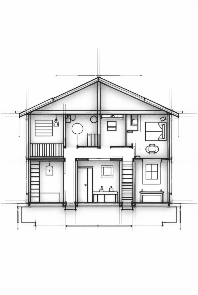 groundloor plan of two story house engineer drafting  black and white sketch, no any writes. high quality.