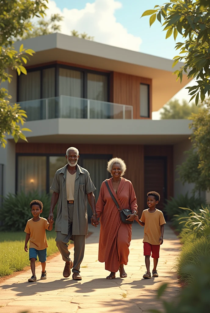 africa old man going out with this family wife
And 3 boys sons and his wife in a model house.