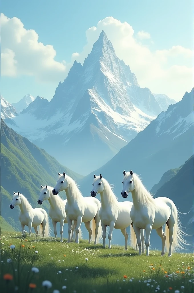 7 white horse background mountain 