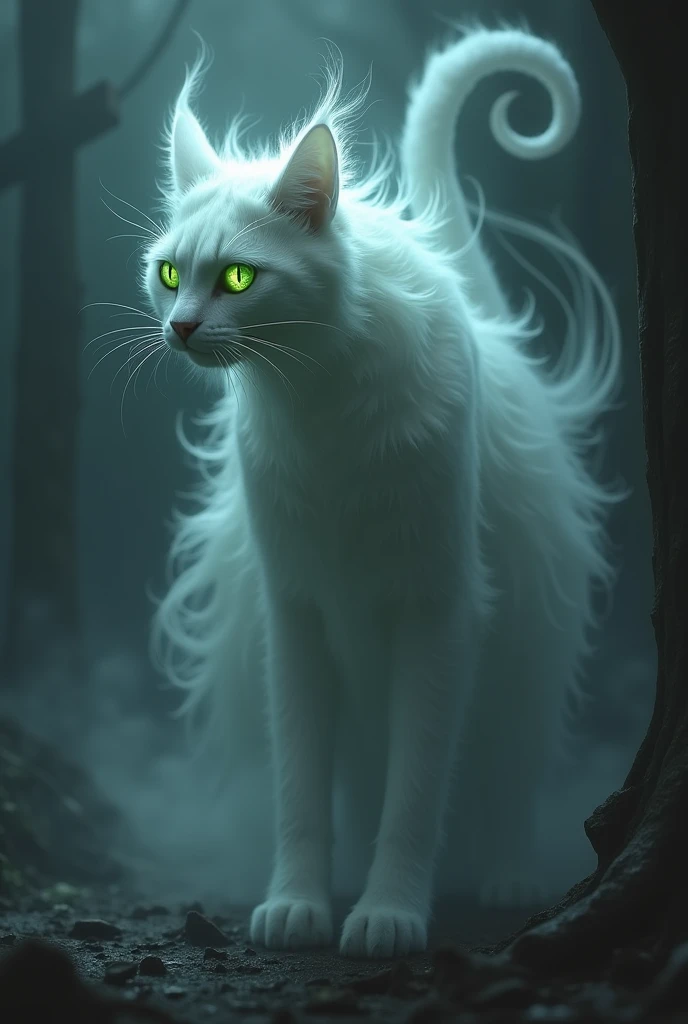 Scary ghost monster with cat silhouette