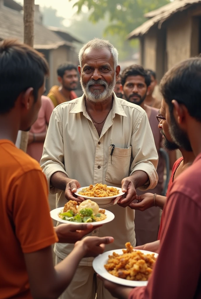 A kind hearted educated common man giving food tho the people. Indian.