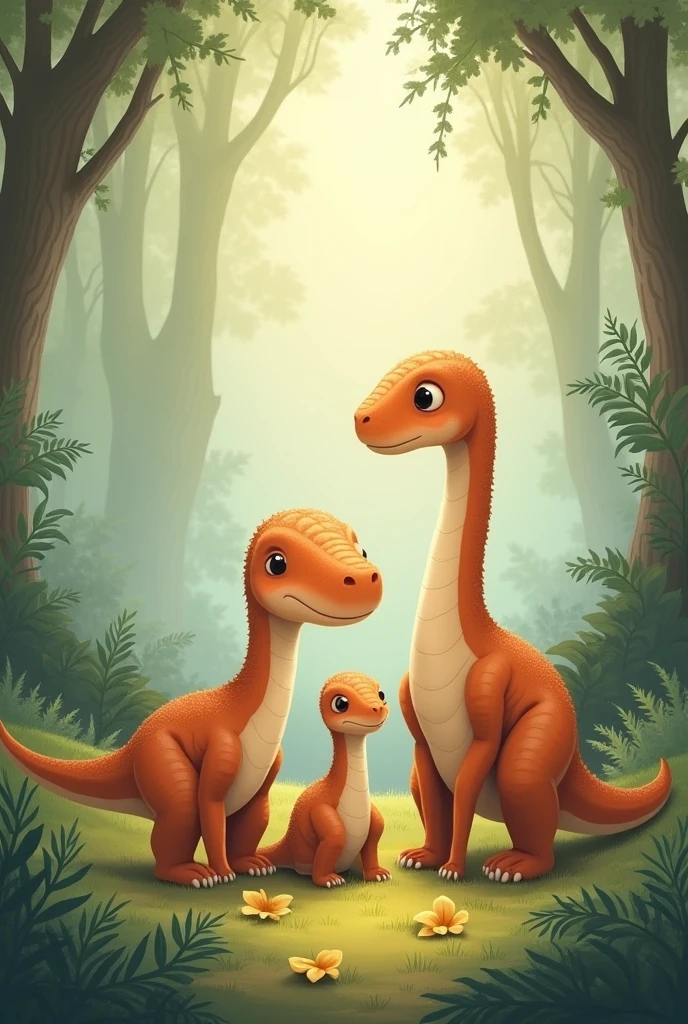 Book cover of a cute brachiosaurus with its parents and a newbling