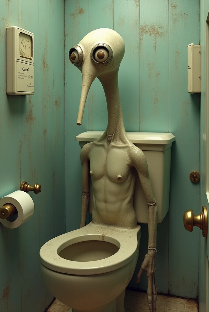 a guy with a long neck in a toilet form 